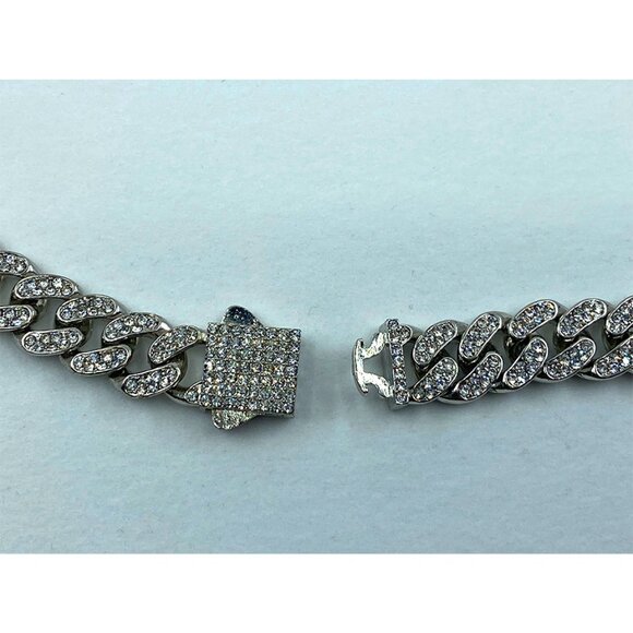 NWOT Cuban Chain Link Necklace Silver Tone with Cubic Zirconia - Picture 4 of 6